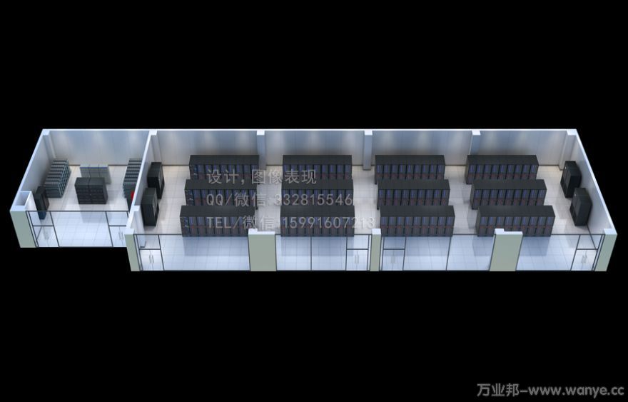 上海科士达机房效果图制作|电信IDC机房数据中心俯视图
